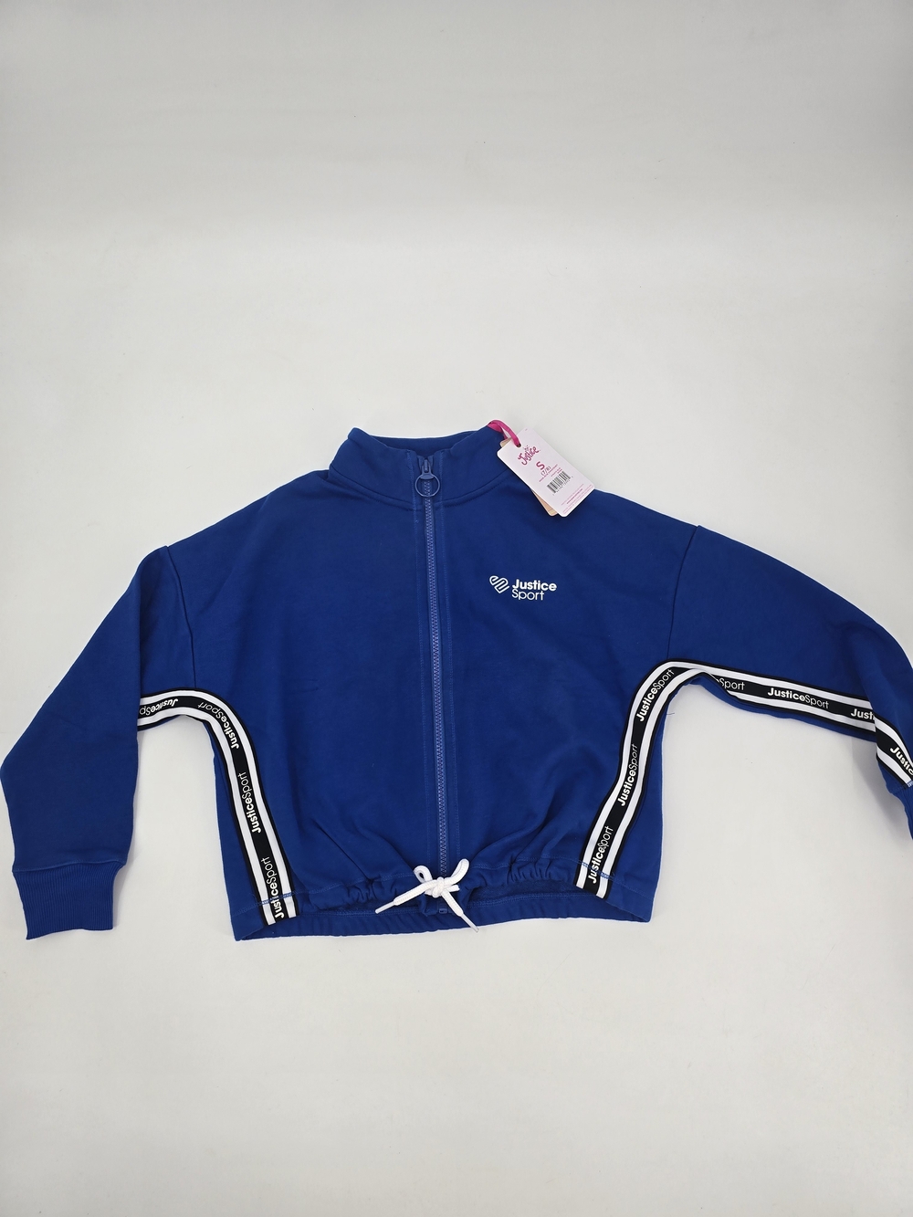 Justice Sport Girls' Royal Blue Zip Front Cropped Sweatshirt Size 7/8 NWT
